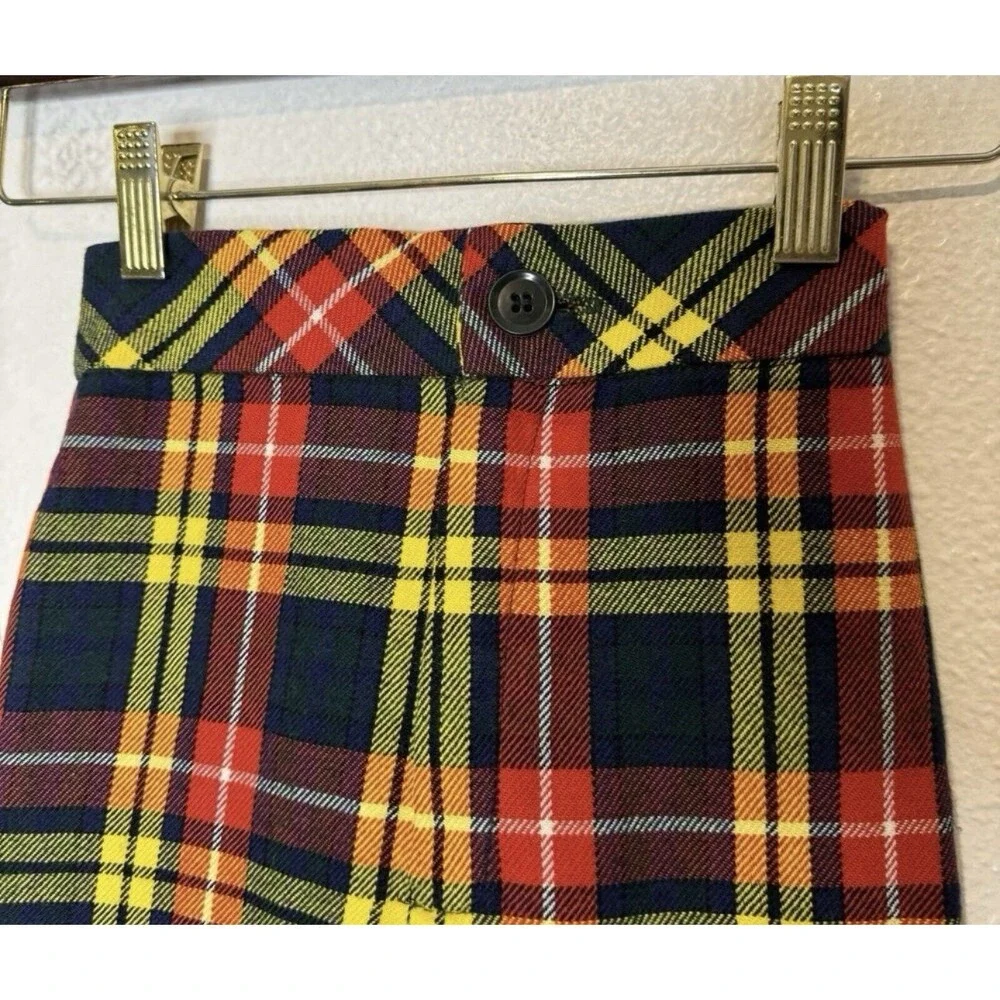 Saks Fifth Avenue Kids Plaid Pants Wool Blend 70s Groovy Fall Red Yellow Holiday
